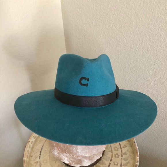 Charlie 1 Horse Accessories - Teal Wool Felt Fedora with Black Band
